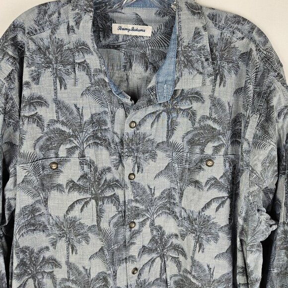 Tommy Bahama Mens XXL Chambray Shirt Shade Blue Ash Palm Tree Long Sleeve Button - Picture 4 of 10